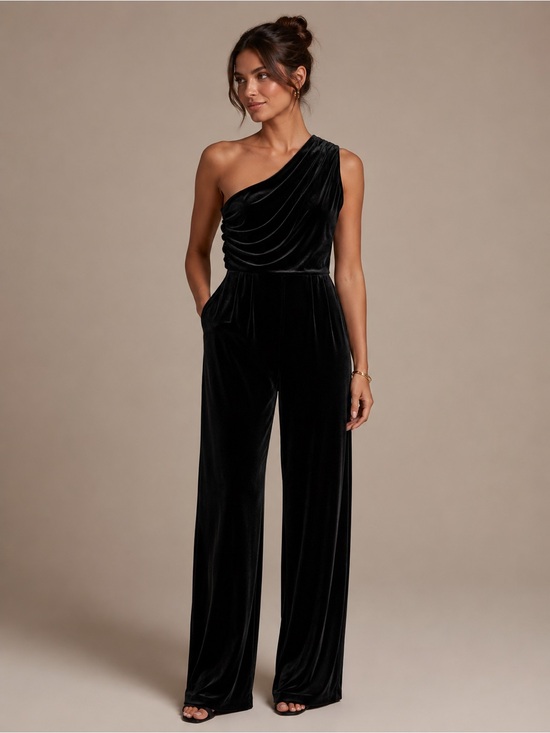 Express Pants - Express Black Velvet One Shoulder Wide Leg Jumpsuit XL NWT